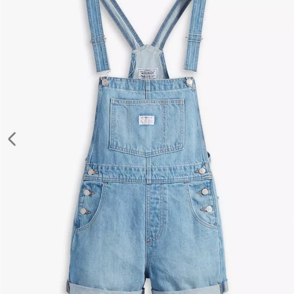 Levi’s Premium Women’s Short Bib Overalls Light Blue Denim Romper Size Small - Picture 10 of 10